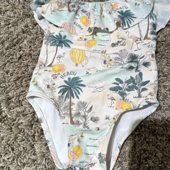 2T Janie and Jack Tropical Print Ruffle Swimsuit - Picture 2 of 4
